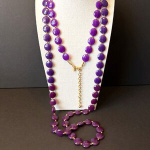 Vintage Joan Rivers Boho Acrylic Purple Tri Color Faceted Flat Bead Necklace 60"